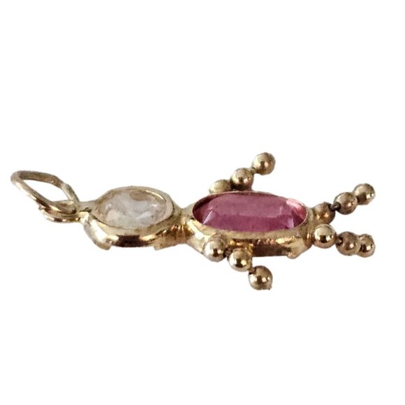 14K Yellow Gold Pink Clear CZ Girl Charm Pendant L78 - Picture 3 of 6